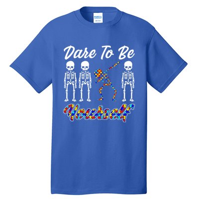 Skeleton Dabbing Dare To Be Yourself Funny Autism Gift Tall T-Shirt