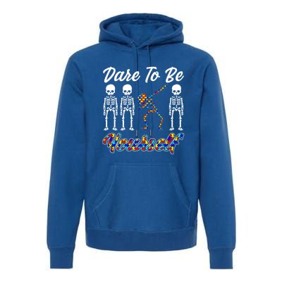 Skeleton Dabbing Dare To Be Yourself Funny Autism Gift Premium Hoodie