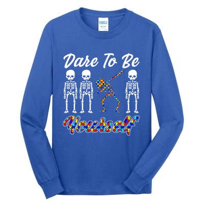 Skeleton Dabbing Dare To Be Yourself Funny Autism Gift Tall Long Sleeve T-Shirt