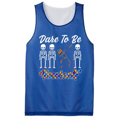 Skeleton Dabbing Dare To Be Yourself Funny Autism Gift Mesh Reversible Basketball Jersey Tank