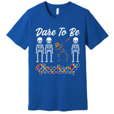 Skeleton Dabbing Dare To Be Yourself Funny Autism Gift Premium T-Shirt