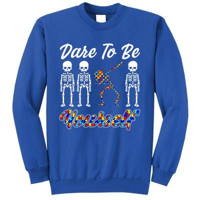 Skeleton Dabbing Dare To Be Yourself Funny Autism Gift Tall Sweatshirt