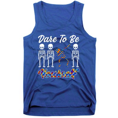 Skeleton Dabbing Dare To Be Yourself Funny Autism Gift Tank Top