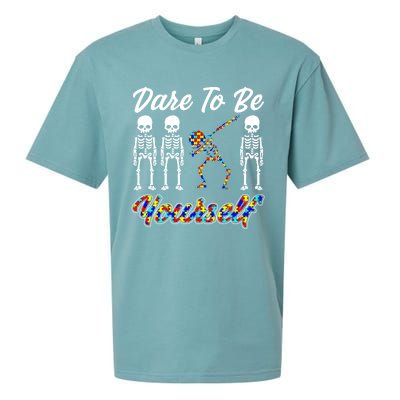 Skeleton Dabbing Dare To Be Yourself Funny Autism Gift Sueded Cloud Jersey T-Shirt