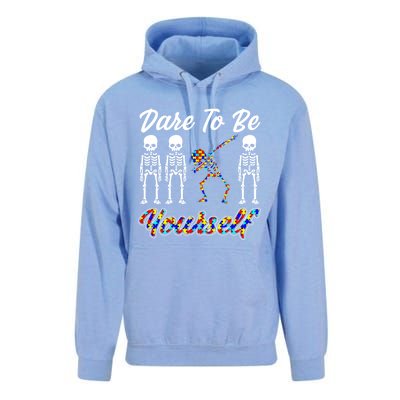 Skeleton Dabbing Dare To Be Yourself Funny Autism Gift Unisex Surf Hoodie