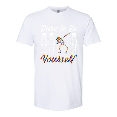 Skeleton Dabbing Dare To Be Yourself Funny Autism Gift Softstyle CVC T-Shirt