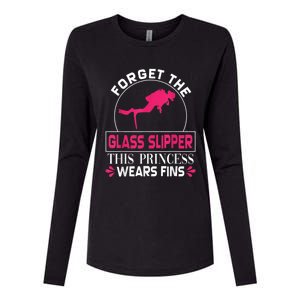 Scuba Diving Diver Girl Forget Glass Slipper Princess Fins Womens Cotton Relaxed Long Sleeve T-Shirt