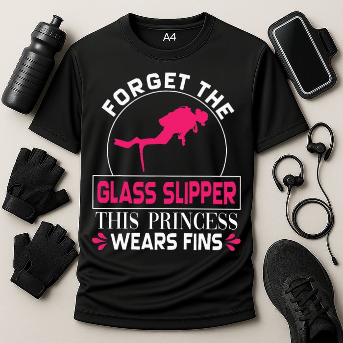 Scuba Diving Diver Forget Glass Slipper Princess Fins Cooling Performance Crew T-Shirt