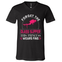 Scuba Diving Diver Forget Glass Slipper Princess Fins V-Neck T-Shirt