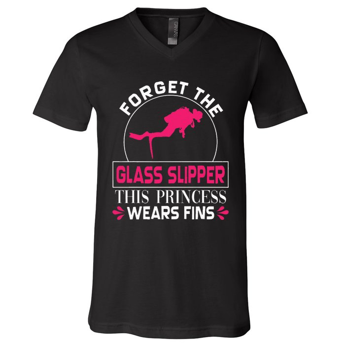 Scuba Diving Diver Forget Glass Slipper Princess Fins V-Neck T-Shirt