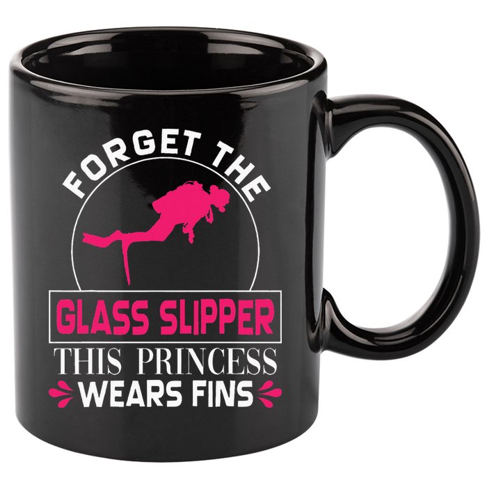 Scuba Diving Diver Forget Glass Slipper Princess Fins 11oz C Handle Ceramic Mug