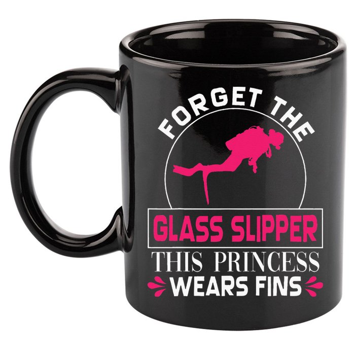 Scuba Diving Diver Forget Glass Slipper Princess Fins 11oz C Handle Ceramic Mug