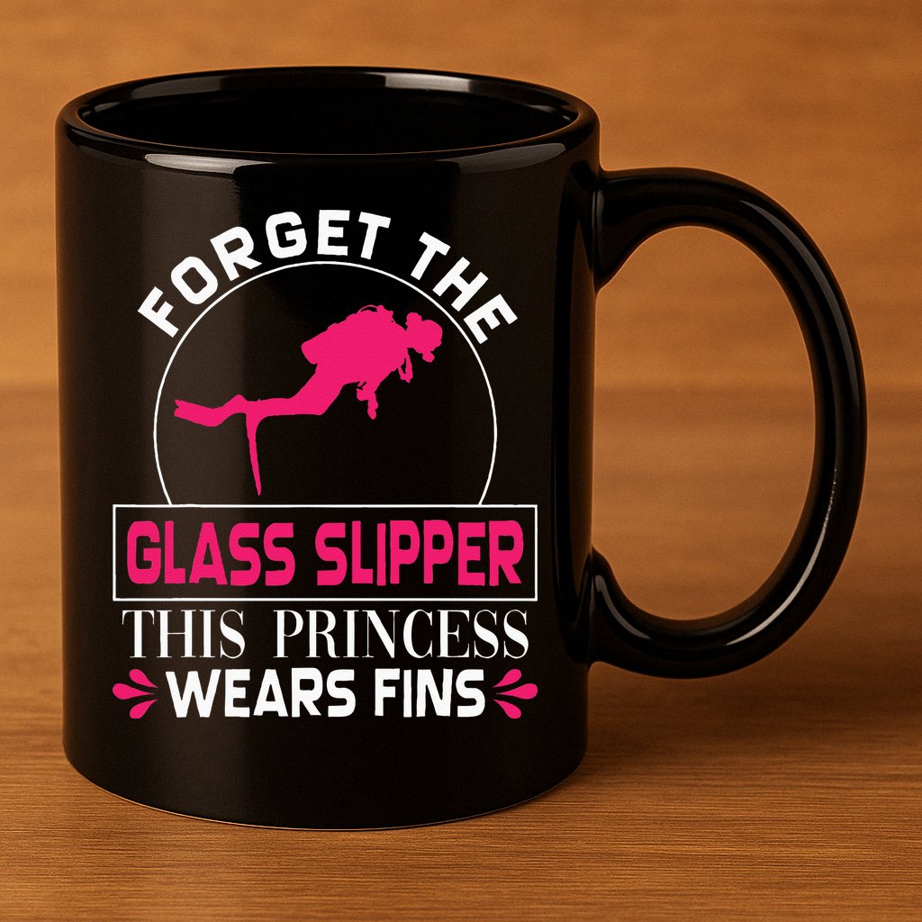 Scuba Diving Diver Forget Glass Slipper Princess Fins 11oz C Handle Ceramic Mug
