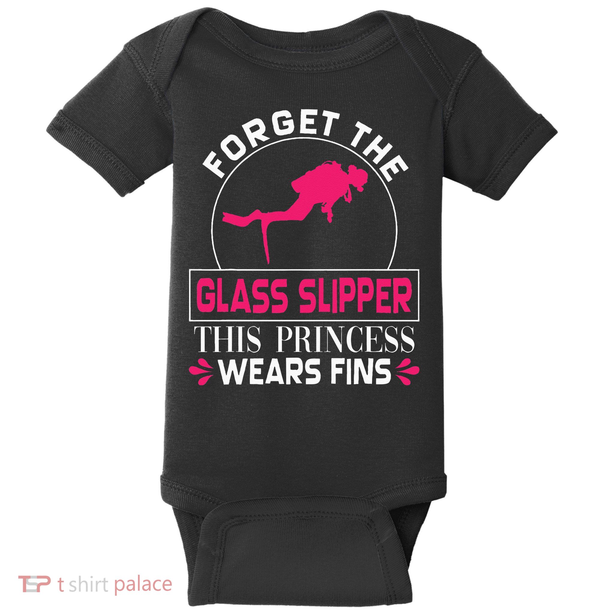 Scuba Diving Diver Forget Glass Slipper Princess Fins Baby Bodysuit