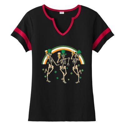 Skeleton Dancing Drink St PatrickS Day Ladies Halftime Notch Neck Tee