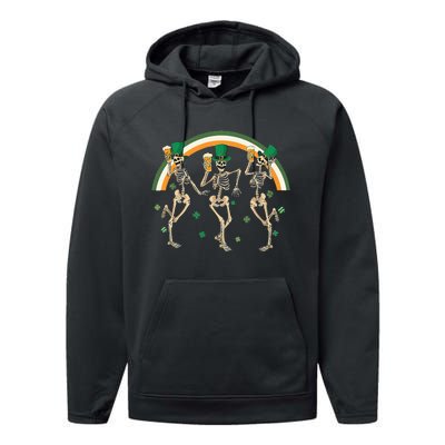 Skeleton Dancing Drink St PatrickS Day Performance Fleece Hoodie