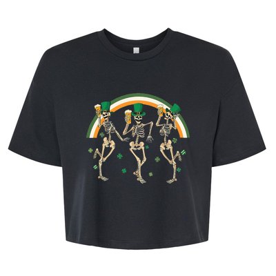 Skeleton Dancing Drink St PatrickS Day Bella+Canvas Jersey Crop Tee