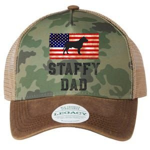 Staffy Dad Distressed American Flag Dog Lovers Gift Legacy Tie Dye Trucker Hat