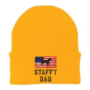 Staffy Dad Distressed American Flag Dog Lovers Gift Knit Cap Winter Beanie