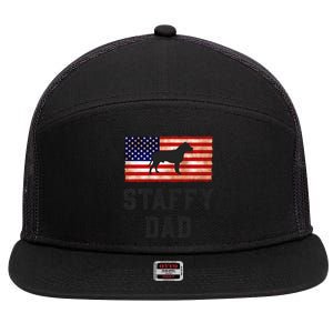 Staffy Dad Distressed American Flag Dog Lovers Gift 7 Panel Mesh Trucker Snapback Hat