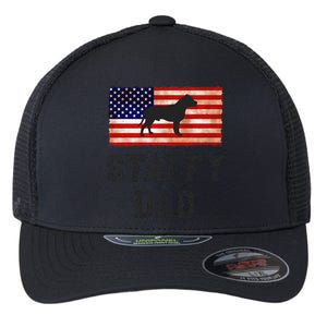 Staffy Dad Distressed American Flag Dog Lovers Gift Flexfit Unipanel Trucker Cap