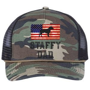 Staffy Dad Distressed American Flag Dog Lovers Gift Retro Rope Trucker Hat Cap