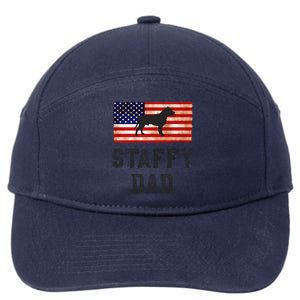 Staffy Dad Distressed American Flag Dog Lovers Gift 7-Panel Snapback Hat