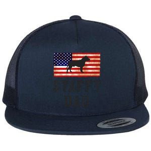 Staffy Dad Distressed American Flag Dog Lovers Gift Flat Bill Trucker Hat