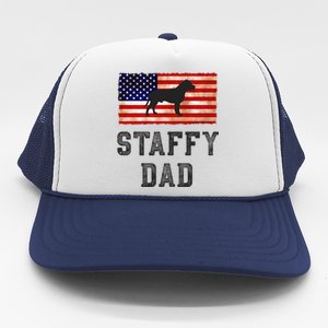 Staffy Dad Distressed American Flag Dog Lovers Gift Trucker Hat