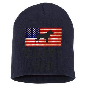 Staffy Dad Distressed American Flag Dog Lovers Gift Short Acrylic Beanie