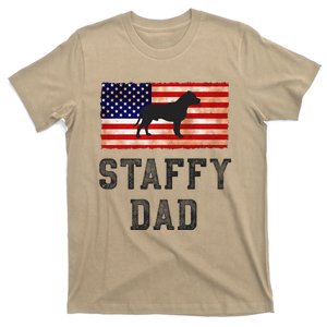 Staffy Dad Distressed American Flag Dog Lovers Gift T-Shirt