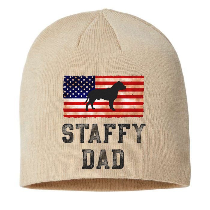 Staffy Dad Distressed American Flag Dog Lovers Gift Sustainable Beanie