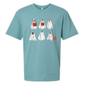 Spooky Dog Dressed As Ghost Funny Ghost Dog Halloween Sueded Cloud Jersey T-Shirt