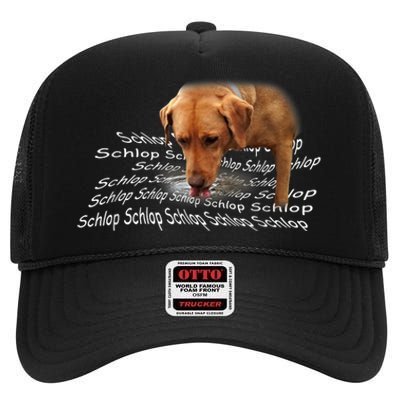 Schlop Dog Drinking Water Meme High Crown Mesh Back Trucker Hat