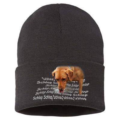 Schlop Dog Drinking Water Meme Sustainable Knit Beanie