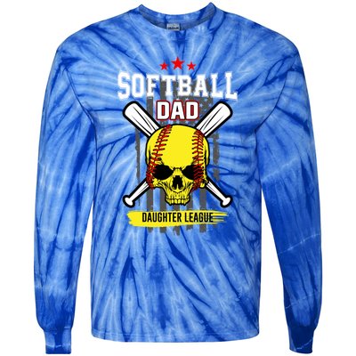 Softball Dad Daughter League Gift Tie-Dye Long Sleeve Shirt