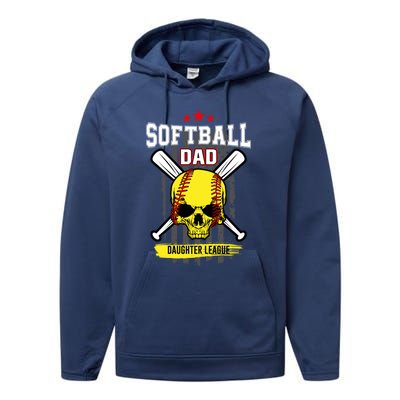 Softball Dad Daughter League Gift Performance Fleece Hoodie