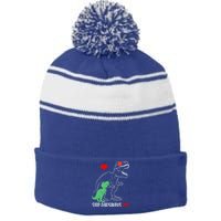 Step Dadsaurus Daddy Rex Autism Awareness Proud Dad Gift Stripe Pom Pom Beanie