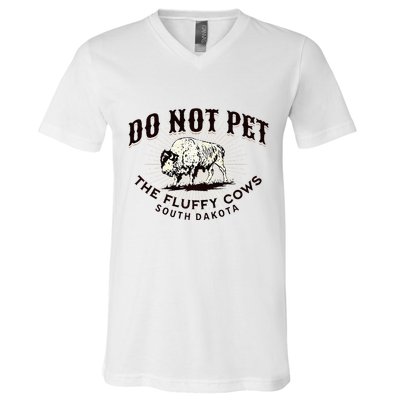 South Dakota Do Not Pet The Fluffy Cows Bison Souvenir V-Neck T-Shirt