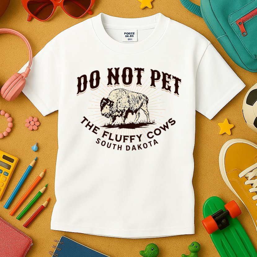 South Dakota Do Not Pet The Fluffy Cows Bison Souvenir Kids T-Shirt