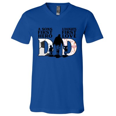 Soccer Dance Dad Sons First Hero Daughter Love Fathers Day Great Gift V-Neck T-Shirt