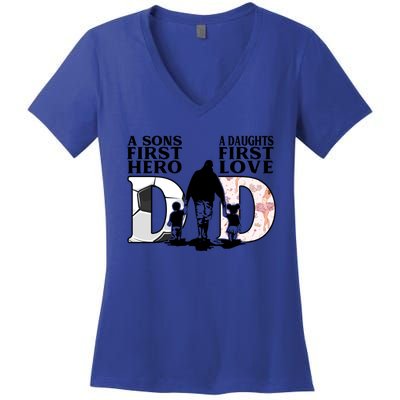 Soccer Dance Dad Sons First Hero Daughter Love Fathers Day Great Gift Women's V-Neck T-Shirt