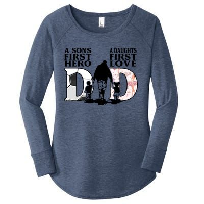 Soccer Dance Dad Sons First Hero Daughter Love Fathers Day Great Gift Women's Perfect Tri Tunic Long Sleeve Shirt