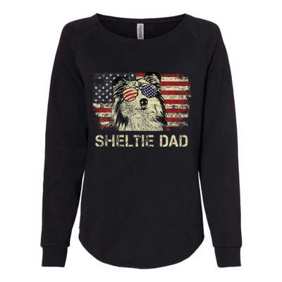 Sheltie Dad Dog Lovers American Flag 4th Of July Womens California Wash Sweatshirt