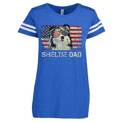 Sheltie Dad Dog Lovers American Flag 4th Of July Enza Ladies Jersey Football T-Shirt