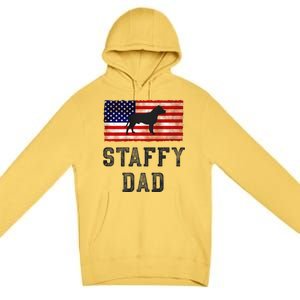 Staffy Dad Distressed American Flag Dog Lovers Gift Premium Pullover Hoodie