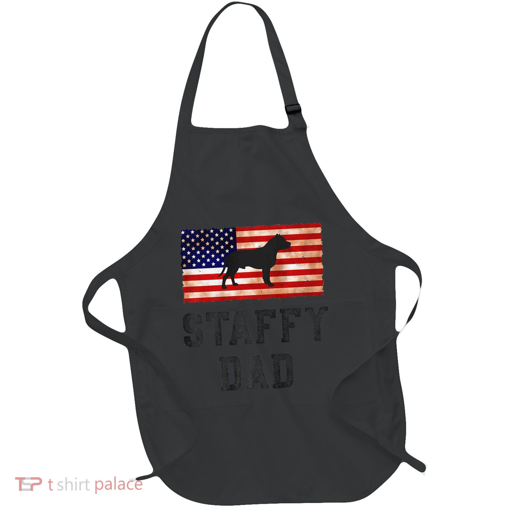 Staffy Dad Distressed American Flag Dog Lovers Gift Full-Length Apron With Pockets