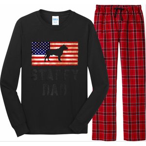 Staffy Dad Distressed American Flag Dog Lovers Gift Long Sleeve Pajama Set