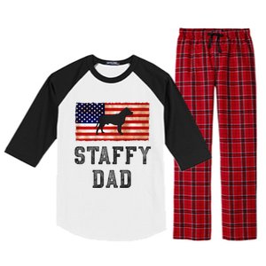 Staffy Dad Distressed American Flag Dog Lovers Gift Raglan Sleeve Pajama Set