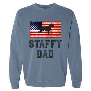 Staffy Dad Distressed American Flag Dog Lovers Gift Garment-Dyed Sweatshirt